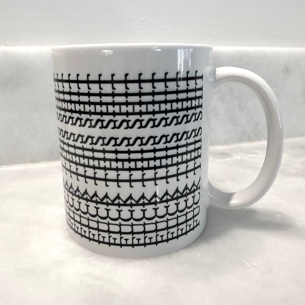 NWOT Etsy Geometric Print Hidden Message Coffee Ceramic Mug White Black OS